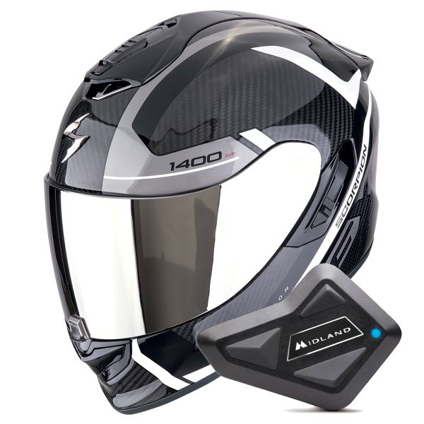 Casque Integral Scorpion Exo 1400 Evo II Carbon Air Enko Black Silver + Kit Bluetooth BT Mini