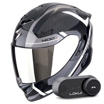 Casque Integral Scorpion Exo 1400 Evo II Carbon Air Enko Black Silver + Kit Bluetooth Lokui K30