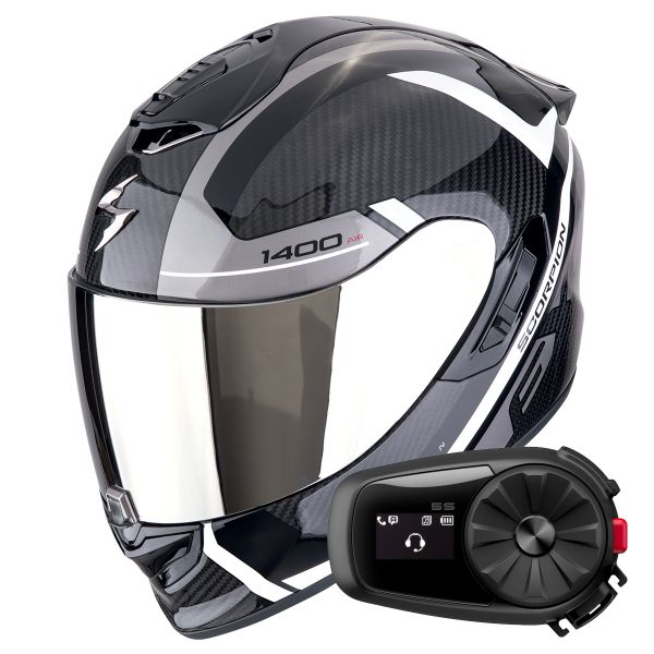 Casque Integral Scorpion Exo 1400 Evo II Carbon Air Enko Black Silver White + Kit Bluetooth 5S