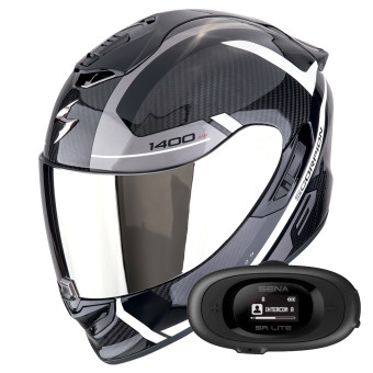 Casque Integral Scorpion Exo 1400 Evo II Carbon Air Enko Black White + Kit bluetooth 5R Lite