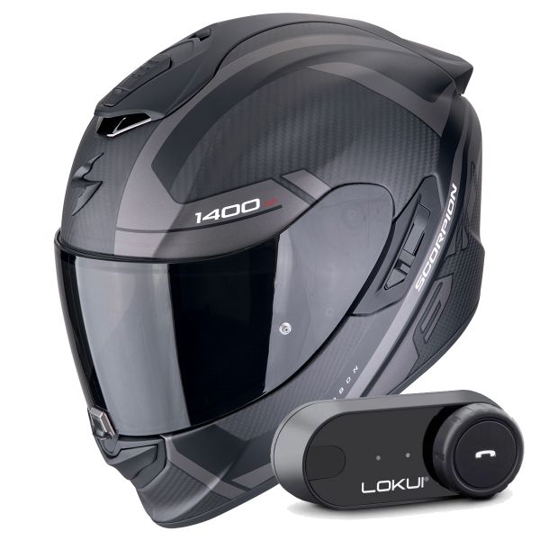 Casque Integral Scorpion Exo 1400 Evo II Carbon Air Enko Matt Black + Kit Bluetooth Lokui K30