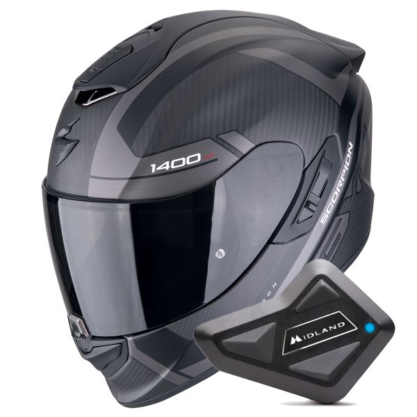 Casque Integral Scorpion Exo 1400 Evo II Carbon Air Enko Matt Black Silver + Kit Bluetooth BT Min