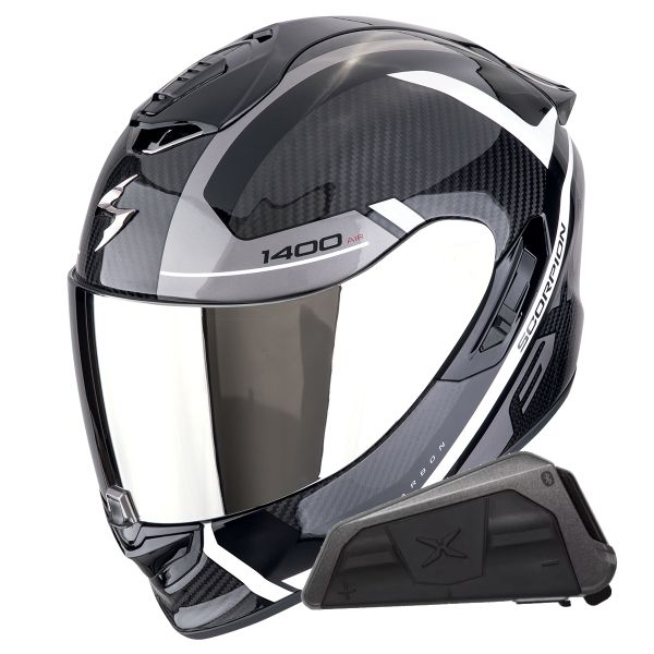 Casque Integral Scorpion Exo 1400 Evo II Carbon Air Enko Silver + Kit bluetooth Exo-Com Link-1