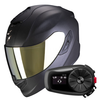 Casque Integral Scorpion Exo 1400 Evo II Carbon Air Matt Black + Kit Bluetooth 5S Solo