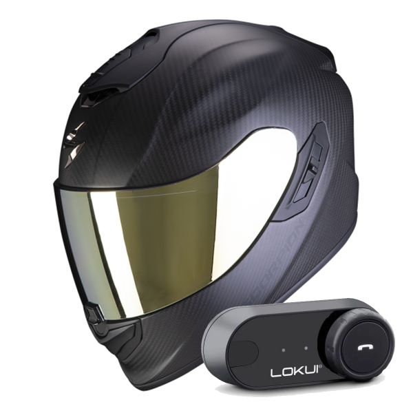 Casque Integral Scorpion Exo 1400 Evo II Carbon Air Matt Black + Kit Bluetooth Lokui K30