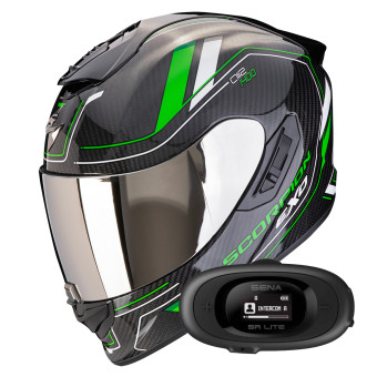 Casque Integral Scorpion Exo 1400 Evo II Carbon Air Mirage Black Green + Kit bluetooth 5R Lite So