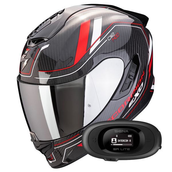 Casque Integral Scorpion Exo 1400 Evo II Carbon Air Mirage Black Red White + Kit bluetooth 5R Lit