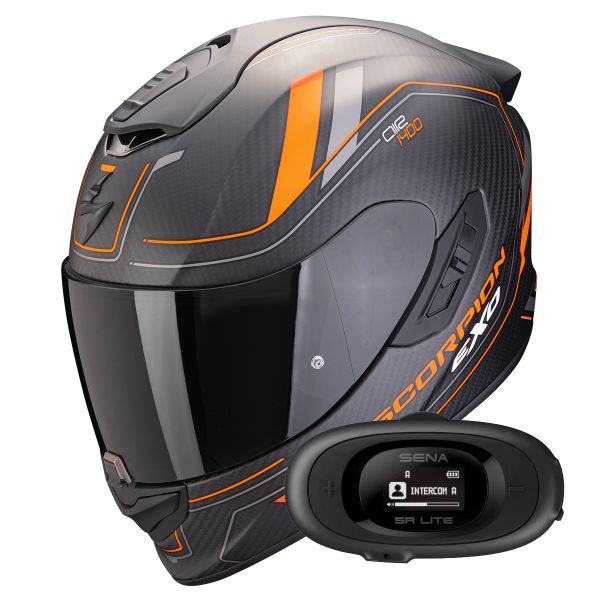Casque Integral Scorpion Exo 1400 Evo II Carbon Air Mirage Matt Black Orange + Kit bluetooth 5R L