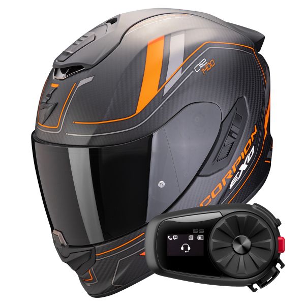 Casque Integral Scorpion Exo 1400 Evo II Carbon Air Mirage Matt Black Orange+ Kit Bluetooth 5S So