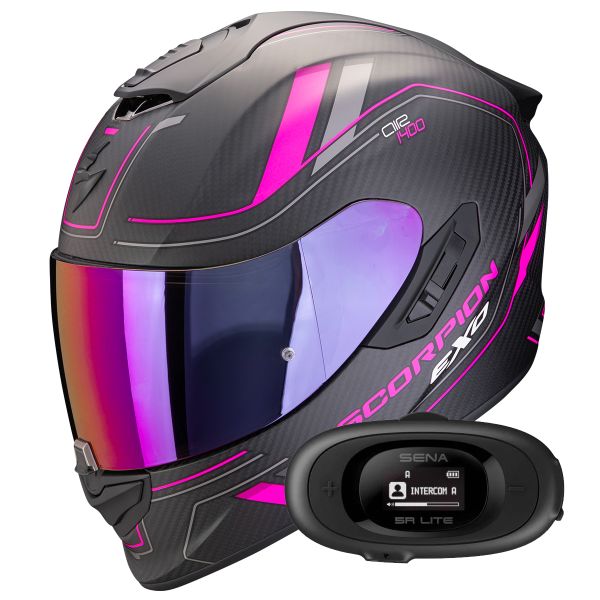 Casque Integral Scorpion Exo 1400 Evo II Carbon Air Mirage Matt Black Pink + Kit bluetooth 5R Lit