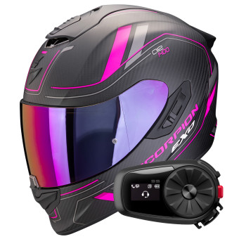 Casque Integral Scorpion Exo 1400 Evo II Carbon Air Mirage Matt Black Pink+ Kit Bluetooth 5S Sol