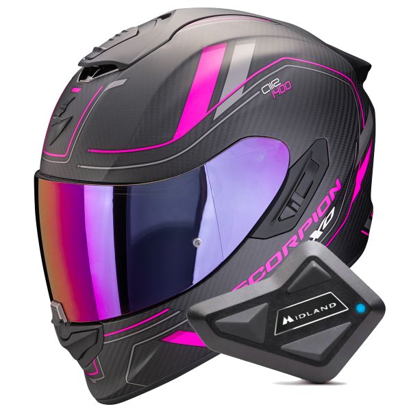 Casque Integral Scorpion Exo 1400 Evo II Carbon Air Mirage Matt Black Pink + Kit Bluetooth BT Min