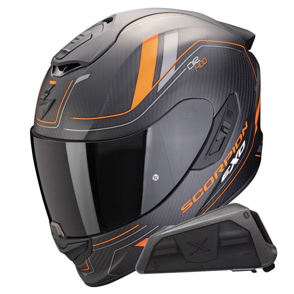 Casque Integral Scorpion Exo 1400 Evo II Carbon Air Mirage Orange + Kit bluetooth Exo-Com Link-1