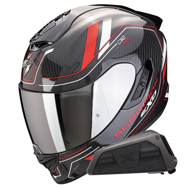 Casque Integral Scorpion Exo 1400 Evo II Carbon Air Mirage Red + Kit bluetooth Exo-Com Link-1