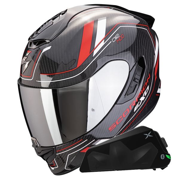 Casque Integral Scorpion Exo 1400 Evo II Carbon Air Mirage Red + Kit bluetooth Exo-Com Link-1C