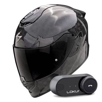 Casque Integral Scorpion Exo 1400 Evo II Carbon Air Onyx Black + Kit Bluetooth Lokui K30