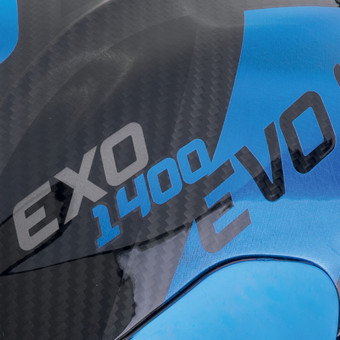 Scorpion Exo 1400 Evo II Carbon Air Platted Blue + Kit bluetooth Exo-Com Link-1C