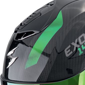Scorpion Exo 1400 Evo II Carbon Air Platted Green + Kit bluetooth Exo-Com Link-1C