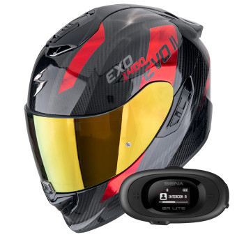 Casque Integral Scorpion Exo 1400 Evo II Carbon Air Platted Black Red + Kit bluetooth 5R Lite