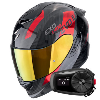 Casque Integral Scorpion Exo 1400 Evo II Carbon Air Platted Black Red + Kit Bluetooth 5S Solo