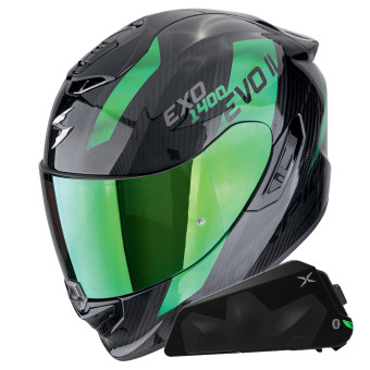 Casque Integral Scorpion Exo 1400 Evo II Carbon Air Platted Green + Kit bluetooth Exo-Com Link-1C
