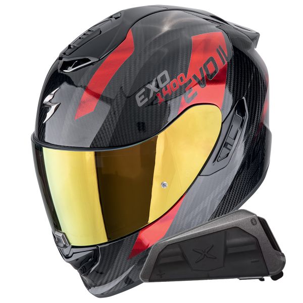Casque Integral Scorpion Exo 1400 Evo II Carbon Air Platted Red + Kit bluetooth Exo-Com Link-1