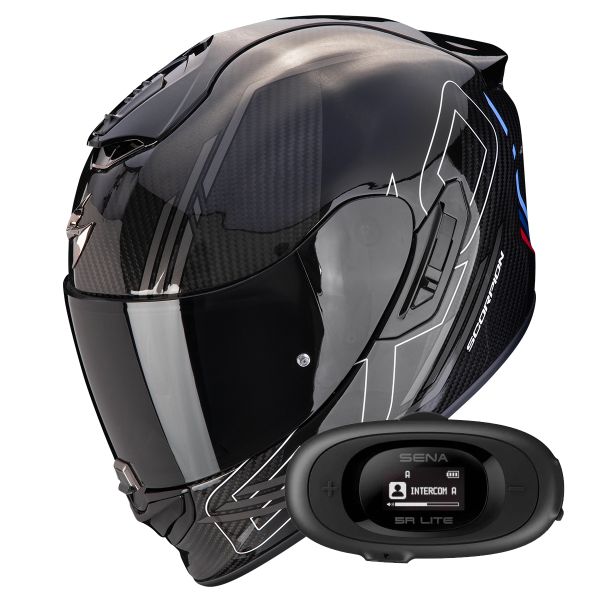 Casque Integral Scorpion Exo 1400 Evo II Carbon Air Reika Black Silver Blue + Kit bluetooth 5R Li