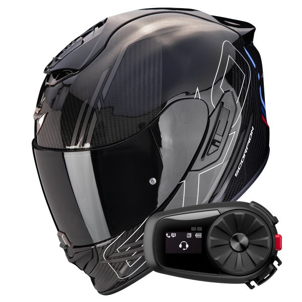 Casque Integral Scorpion Exo 1400 Evo II Carbon Air Reika Black Silver Blue+ Kit Bluetooth 5S Sol