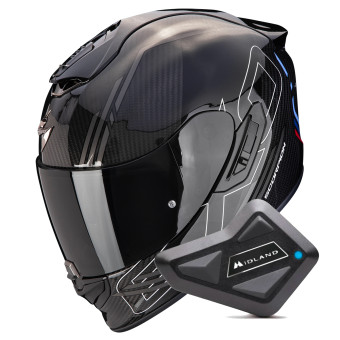Casque Integral Scorpion Exo 1400 Evo II Carbon Air Reika Black Silver Blue + Kit Bluetooth BT Mi Casque Integral Scorpion Exo 1400 Evo II Carbon Air Reika Black Silver Blue + Kit Bluetooth BT Mi