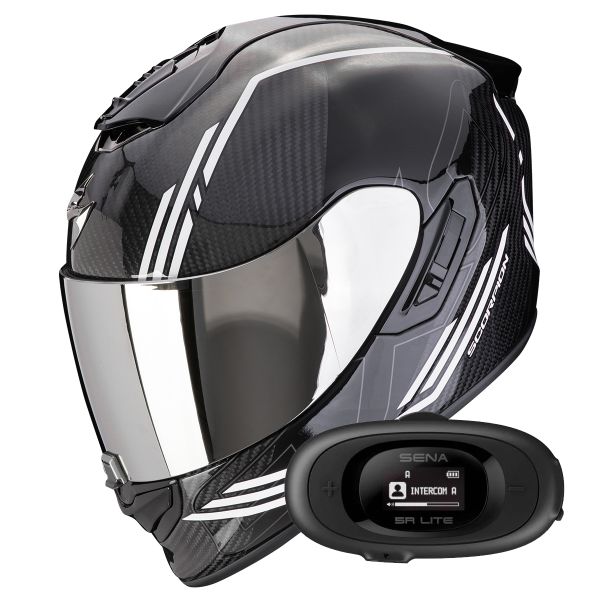 Casque Integral Scorpion Exo 1400 Evo II Carbon Air Reika Black White + Kit bluetooth 5R Lite Sol