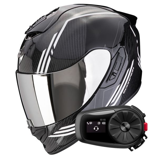 Casque Integral Scorpion Exo 1400 Evo II Carbon Air Reika Black White+ Kit Bluetooth 5S Sol