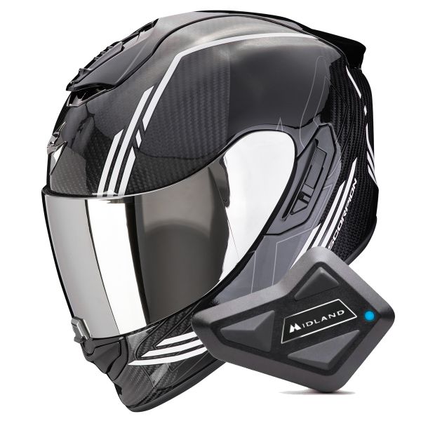 Casque Integral Scorpion Exo 1400 Evo II Carbon Air Reika Black White + Kit Bluetooth BT Mini