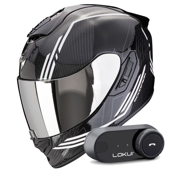 Casque Integral Scorpion Exo 1400 Evo II Carbon Air Reika Black White + Kit Bluetooth Lokui K30