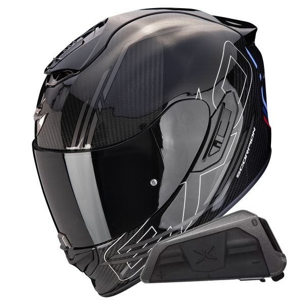 Casque Integral Scorpion Exo 1400 Evo II Carbon Air Reika Silver + Kit bluetooth Exo-Com Link-1