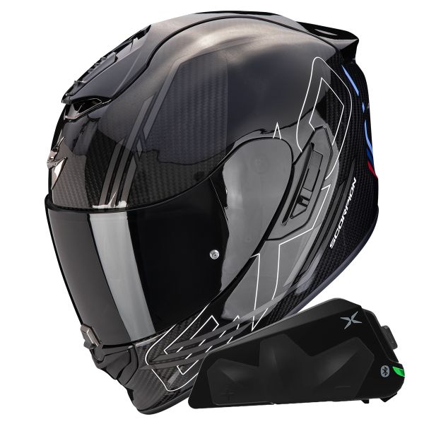 Casque Integral Scorpion Exo 1400 Evo II Carbon Air Reika Silver + Kit bluetooth Exo-Com Link-1C