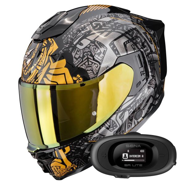 Casque Integral Scorpion Exo 1500 Air Apus Black Grey Gold + Kit bluetooth 5R Lite Solo