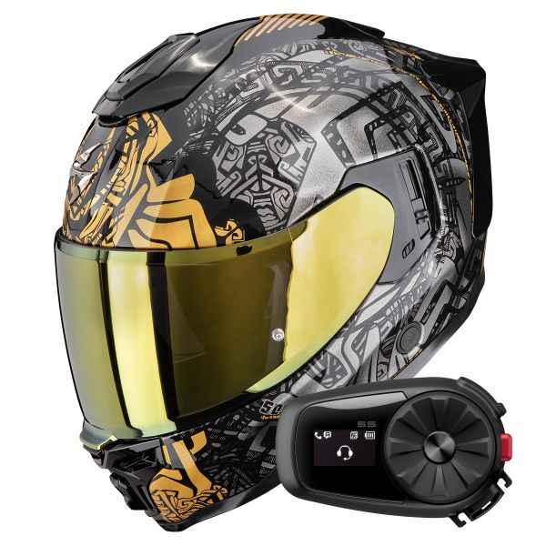 Casque Integral Scorpion Exo 1500 Air Apus Black Grey Gold + Kit Bluetooth 5S Solo