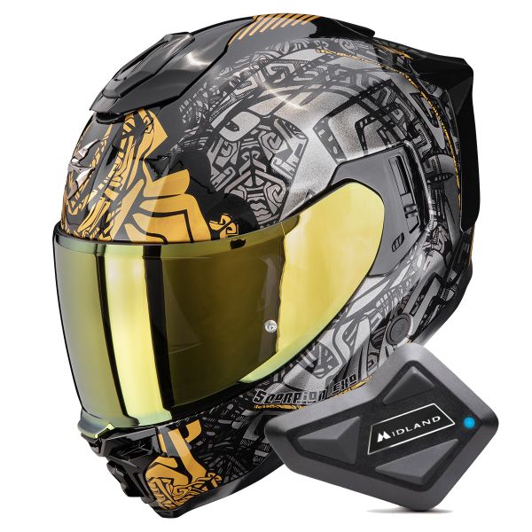 Casque Integral Scorpion Exo 1500 Air Apus Black Grey Gold + Kit Bluetooth BT Mini