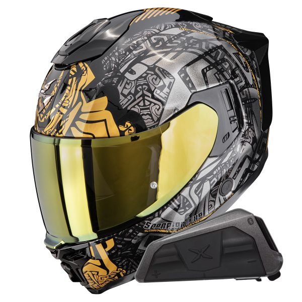 Casque Integral Scorpion Exo 1500 Air Apus Black Grey Gold + Kit bluetooth Exo-Com Link-1