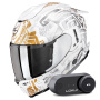Casque Integral Scorpion Exo 1500 Air Apus Pearl White Grey Gold + Kit Bluetooth Lokui K30
