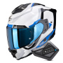 Casque Integral Scorpion Exo 1500 Air Arena White Blue + Kit Bluetooth BT Mini