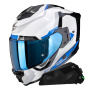 Casque Integral Scorpion Exo 1500 Air Arena White Blue + Kit bluetooth Exo-Com Link-1C