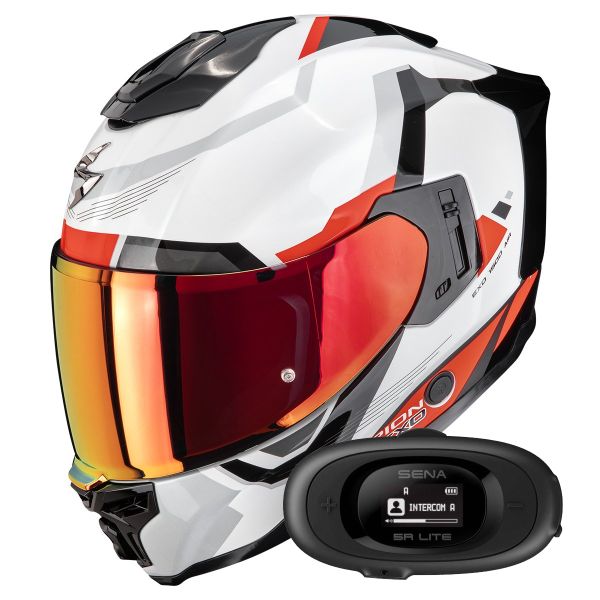 Casque Integral Scorpion Exo 1500 Air Arena White Red + Kit bluetooth 5R Lite Solo