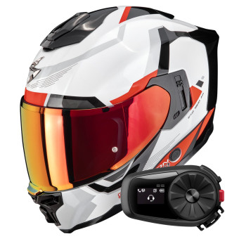 Casque Integral Scorpion Exo 1500 Air Arena White Red + Kit Bluetooth 5S Solo