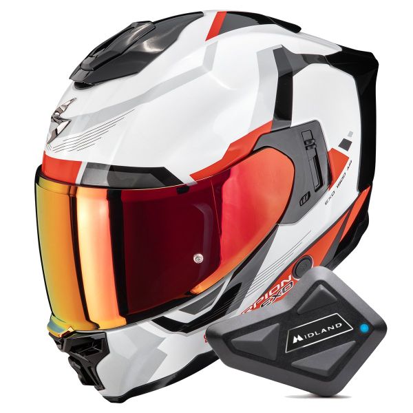 Casque Integral Scorpion Exo 1500 Air Arena White Red + Kit Bluetooth BT Mini