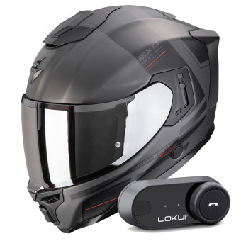 Casque Integral Scorpion Exo 1500 Air Dual Matt Silver Black Red + Kit Bluetooth Lokui K30