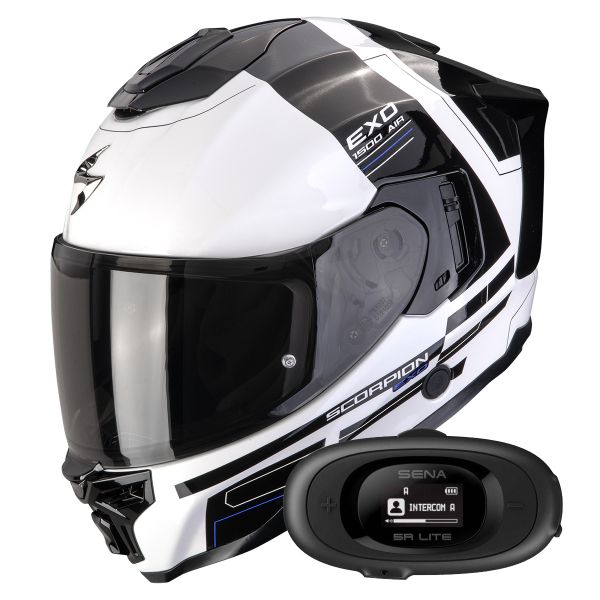 Casque Integral Scorpion Exo 1500 Air Dual White Black Blue + Kit bluetooth 5R Lite Solo