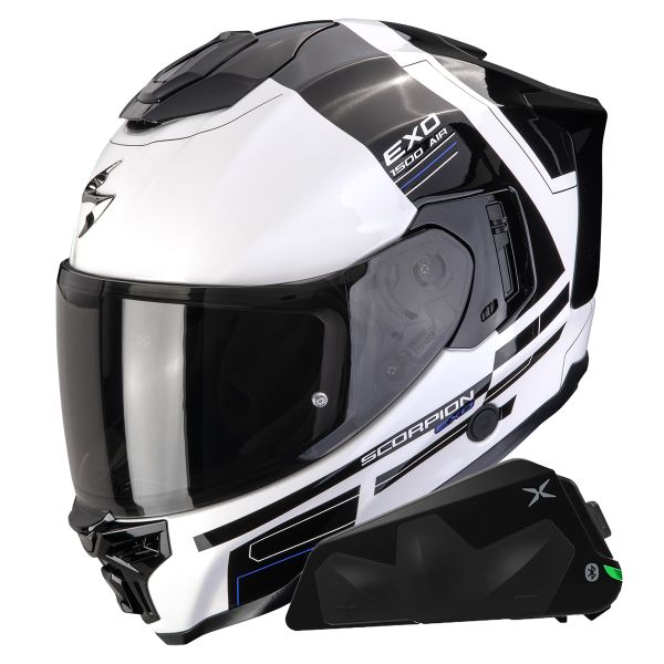 Casque Integral Scorpion Exo 1500 Air Dual White Black Blue + Kit bluetooth Exo-Com Link-1C