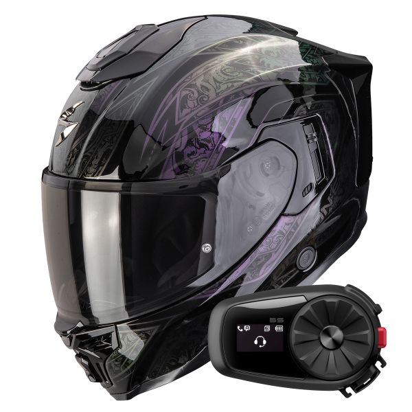 Casque Integral Scorpion Exo 1500 Air Fantasy Black Chameleon + Kit Bluetooth 5S Solo
