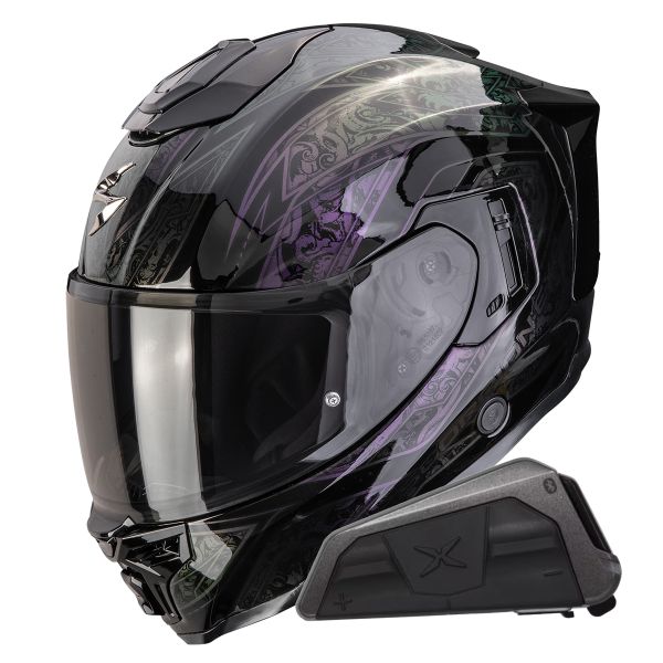 Casque Integral Scorpion Exo 1500 Air Fantasy Black Chameleon + Kit bluetooth Exo-Com Link-1